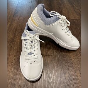 On Running, Leather Sneakers, US 8, White/Baby Blue/Yellow, Lightly worn
